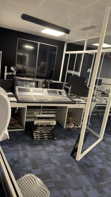 Production gallery with audio mixing desk during clearance
